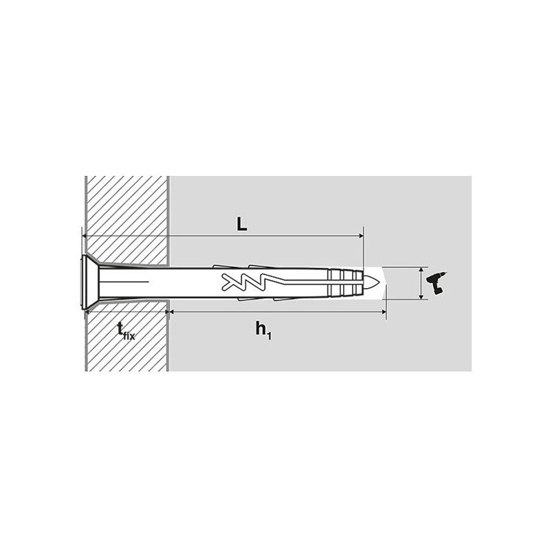 200 Chevilles à Frapper Nylon YZF6040 Tête Fraisée D6x40mm Scell-It