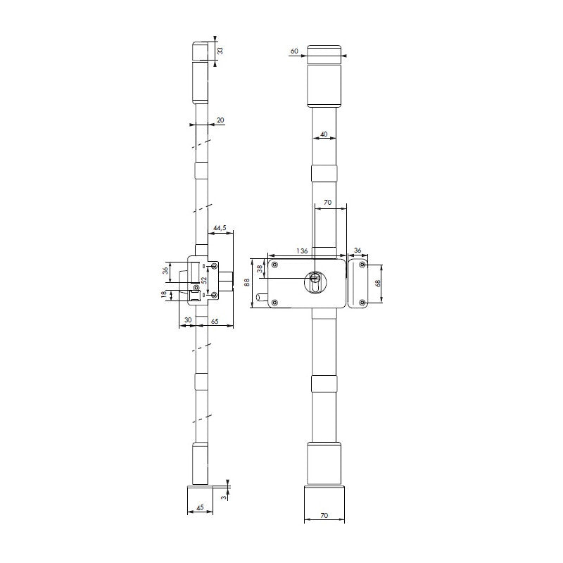 Serrure HORGA Blanche CP TRANSIT 2 à Tirage 88x140mm Gauche 4 Clés Por