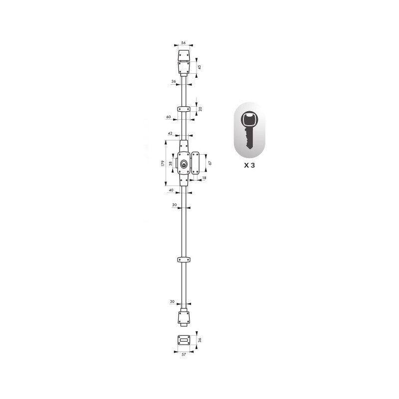 Verrou Multipoints MIRAGE 6 Bouton Et Cylindre Haut Et Bas Gauche 3 Cl