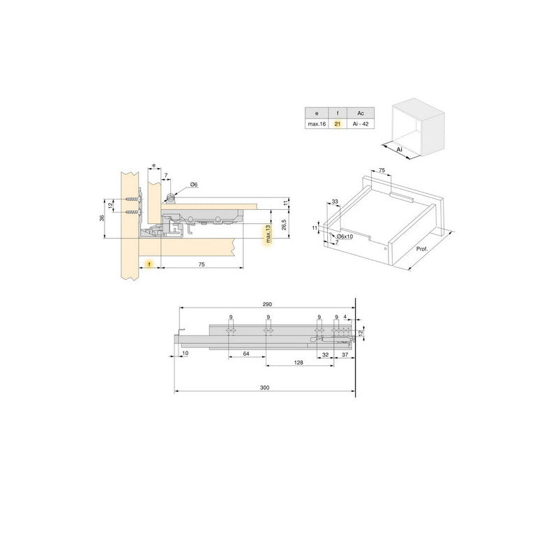  10 Paires De Coulisses Emuca Silver Profondeur 290mm Acier Zingué