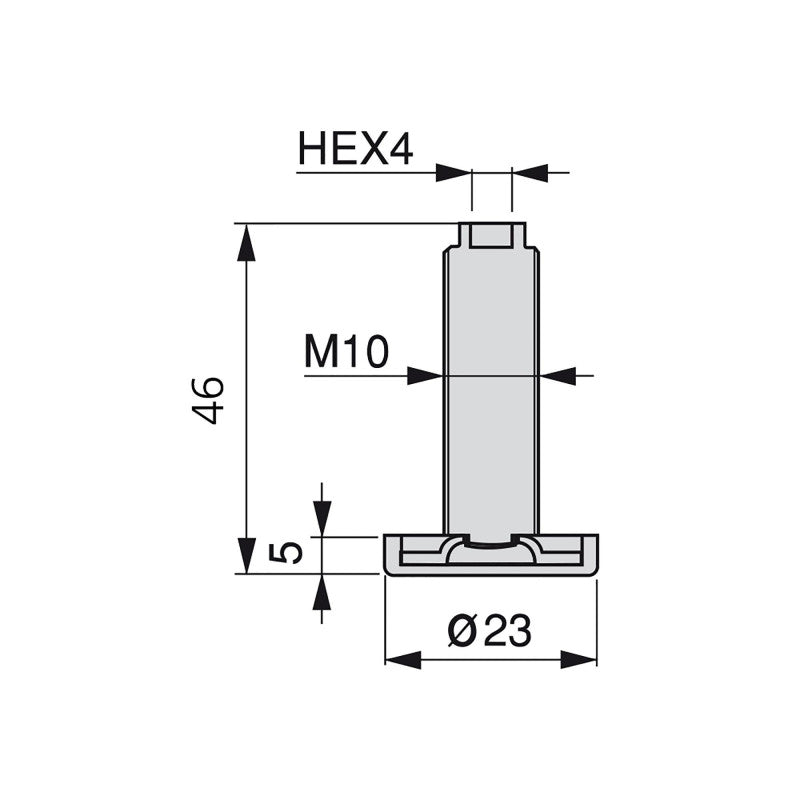  20 Vérins Pied Meuble Réglage Interieur M10 D 23mm H46mm