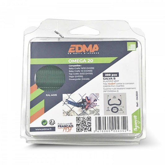  200 Agrafes 43501 Galva Plastifié Vert OMEGA 20 EDMA Outillage