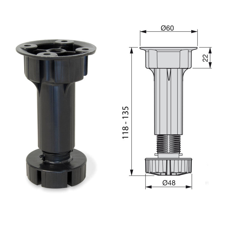  40 Pieds Réglable Base Pré-assemblée Meuble Réglable 118 135mm Plastiq