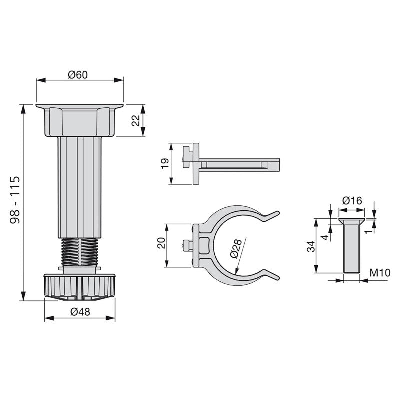  40 Pieds Réglable Base Pré-assemblée Meuble Réglable 98 115mm Plastiqu