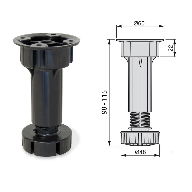  40 Pieds Réglable Base Pré-assemblée Meuble Réglable 98 115mm Plastiqu