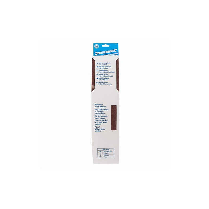 Silverline 5 Bandes Abrasives 100 X 915 Mm Grain 80