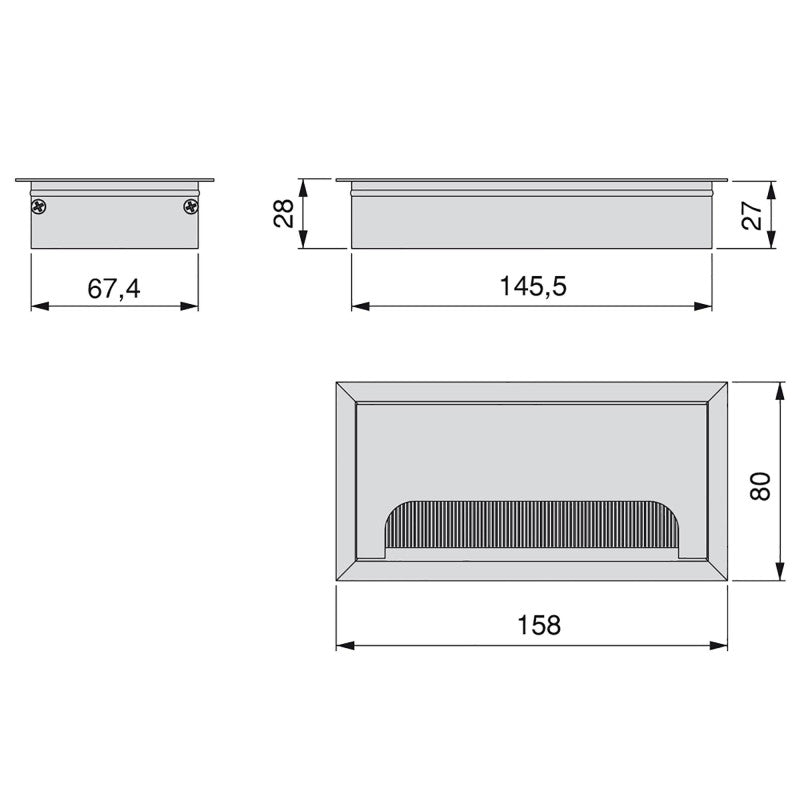  5 Passe-câbles Table Rectangulaire 158x80mm Encastrer Aluminium Anodis