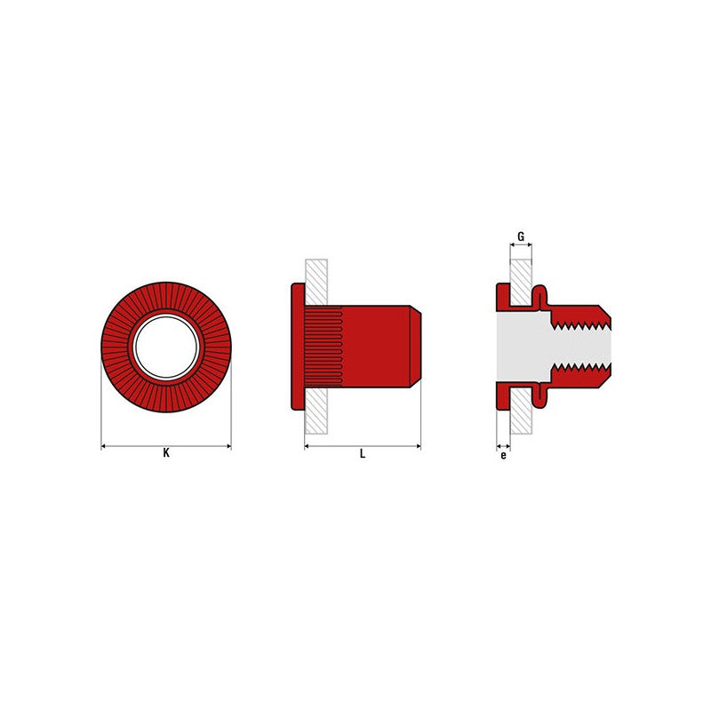  500 Écrous à Sertir TCD0440 Tête Plate M4x12,5mm Acier Zingué Scell-It