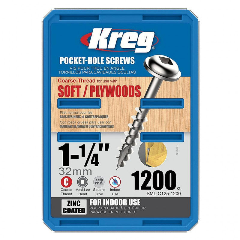  Boîte 1200 Vis Galvanisés SML-C125-1200-INT 32mm Filetage épais Kreg