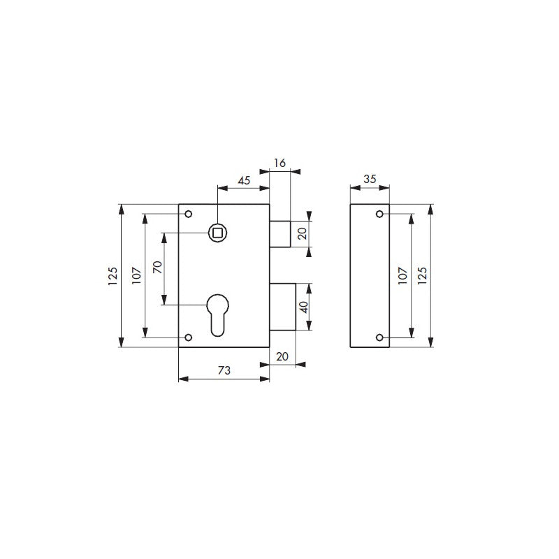  Boîtier à Cylindre Profilé 73 X 125 Mm Droite