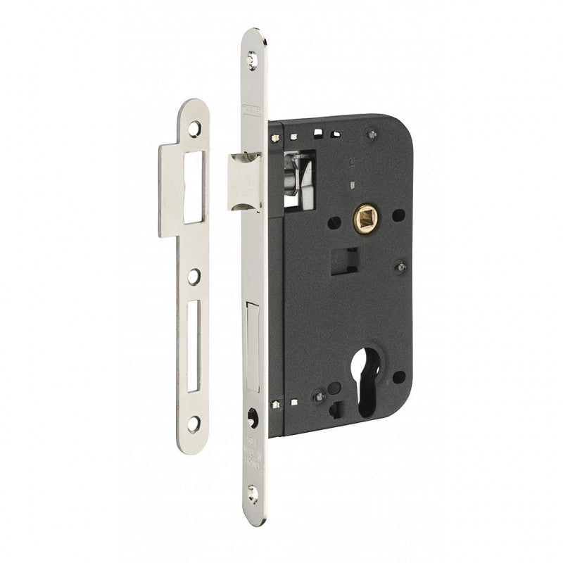  Boîtier Serrure à Encastrer à Cylindre Axe 60 Mm Têtière Nickelée V/BR