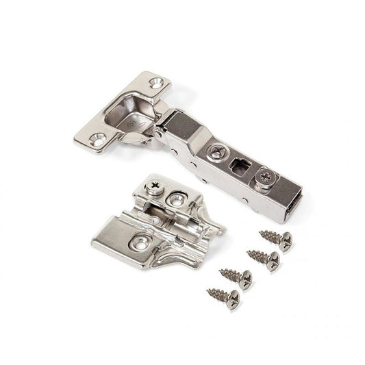  Emuca -Kit Charnière Coudée Pour Montage En Applique Sur Panneau Mitoyen X91N Et Embase Finition Acier Nickelé - 1011107