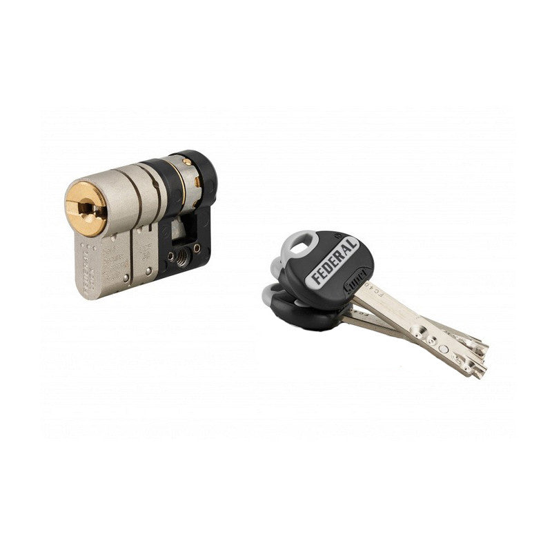  Cylindre à Bouton 32 X 32 Mm Nickelé Mat Avec 3 Clés FEDERAL 2