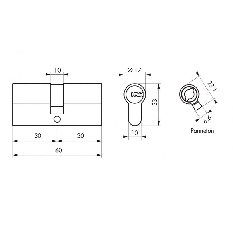  Cylindre De Serrure 30 X 30 Mm 4 Clés Réversibles Nickelé 294771