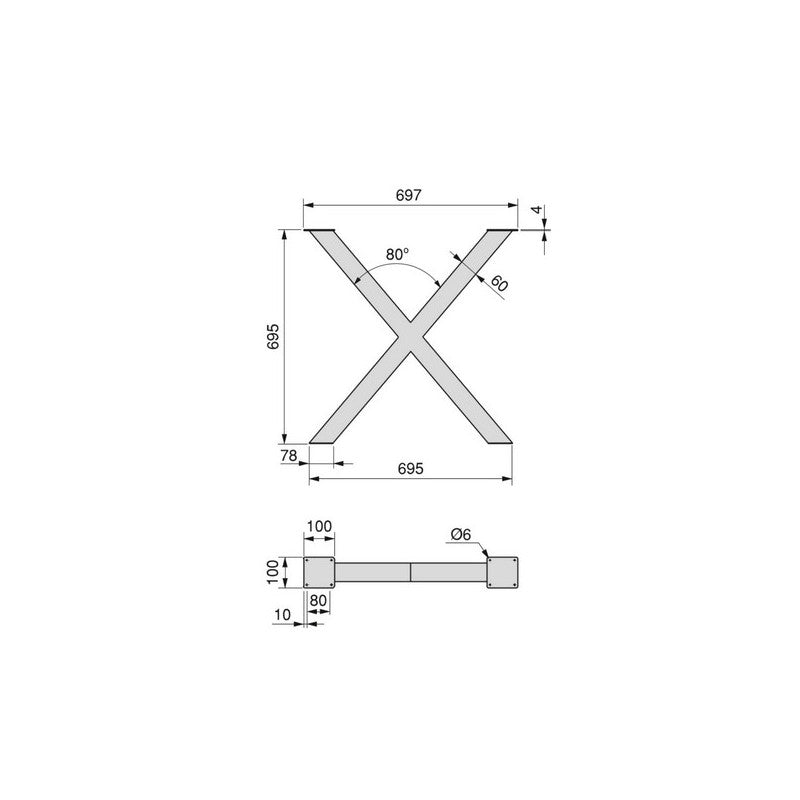  Jeux De 2 Pieds Emuca Cross Pour Table 695mm Acier Peint En Noir