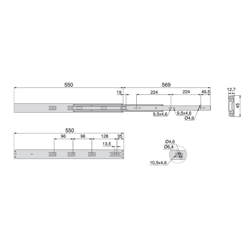  Kit 5 Paires Coulisses Tiroirs Billes 45x600mm Sortie Totale Fermeture