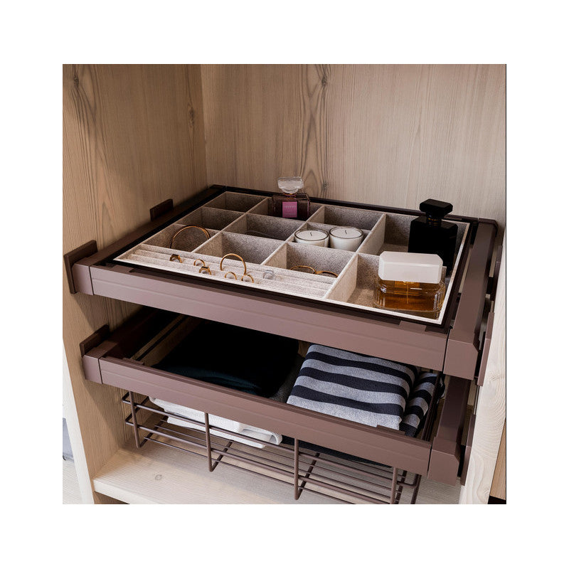 Kit Panier Métallique Et Cadre Coulissant Emuca 900mm Couleur Moka