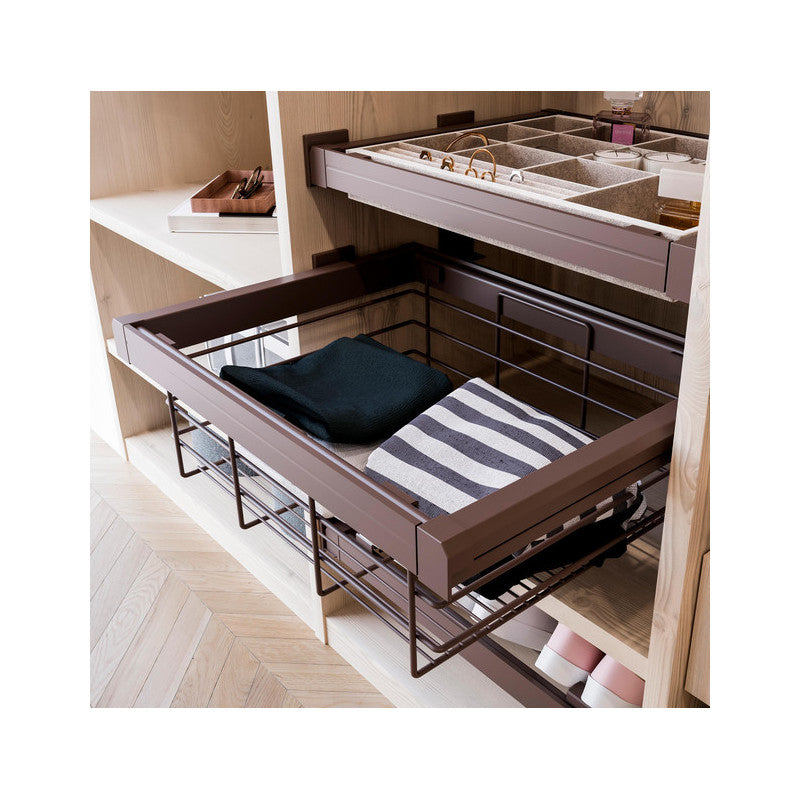  Kit Panier Métallique Et Cadre Coulissant Emuca 900mm Couleur Moka