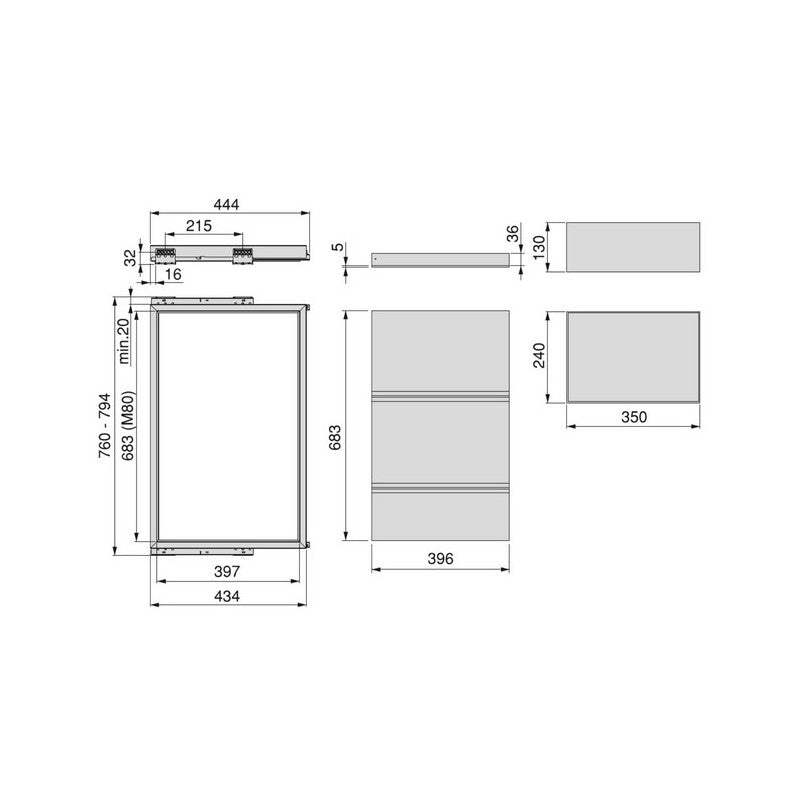  Kit Plateaux Emuca Avec 2 Paniers Pour Armoires 800mm Noir Texturé