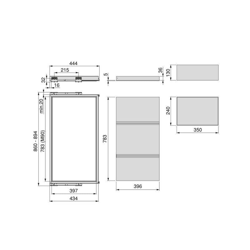  Kit Plateaux Emuca Avec 3 Paniers Pour Armoires 900mm Gris Pierre