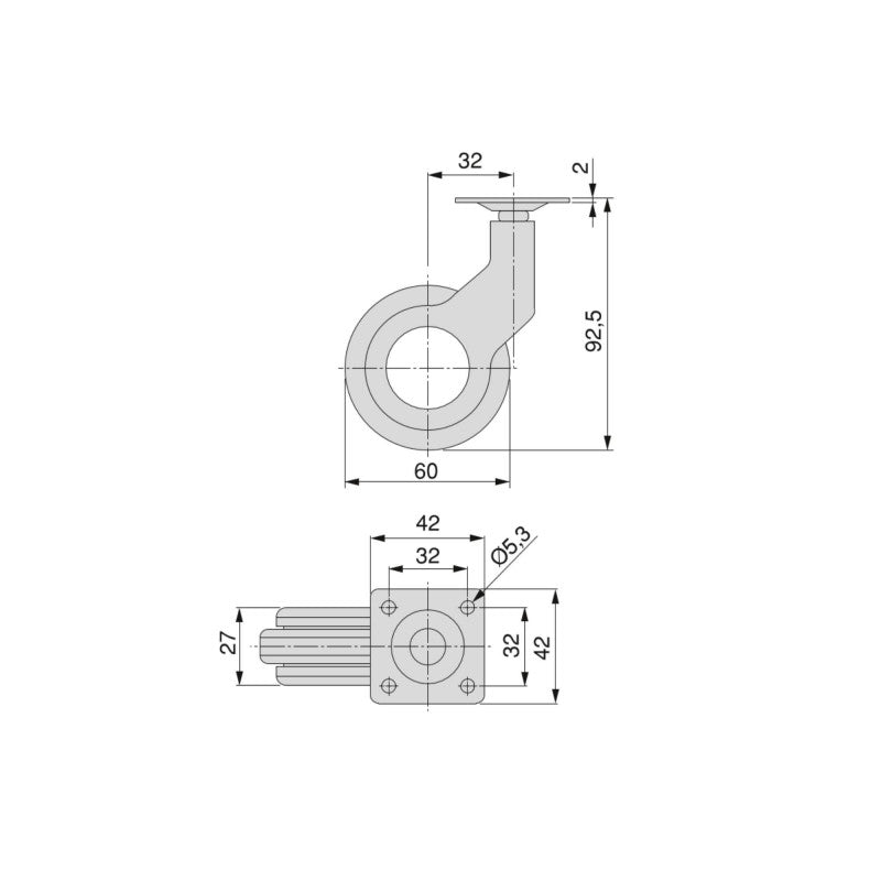  Emuca - Kit Roulettes Hole 2 D50mm Plastique Gris Avec Vis De Montage - 2041421