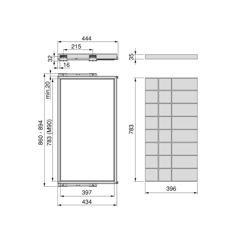  Kit Tiroir D'organisation Emuca Module 900mm Gris Pierre