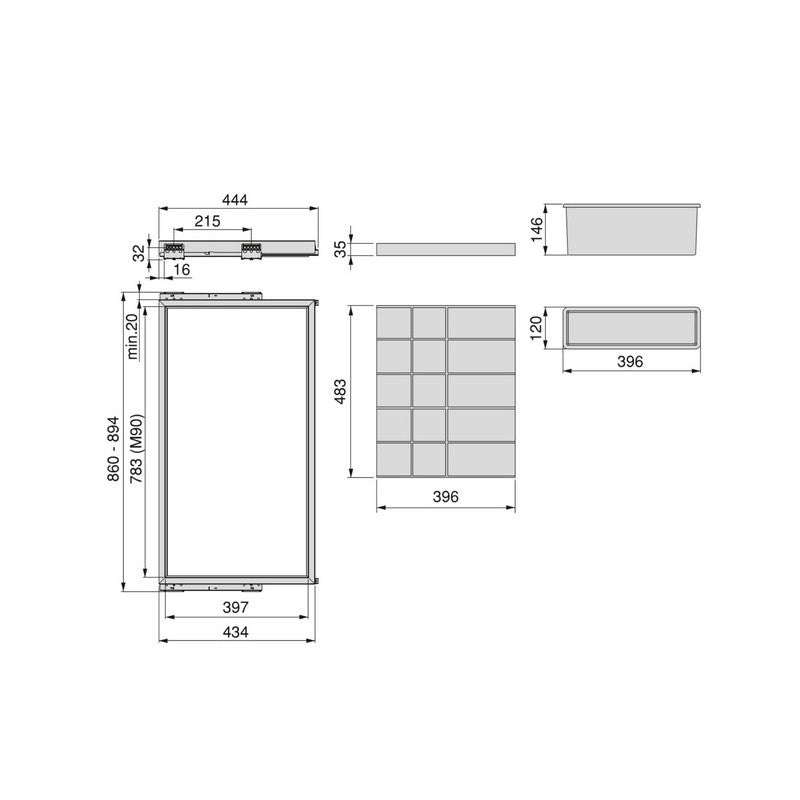  Kit Tiroir D'organisation Emuca Avec Plateau Et Glissières 900mm Gris