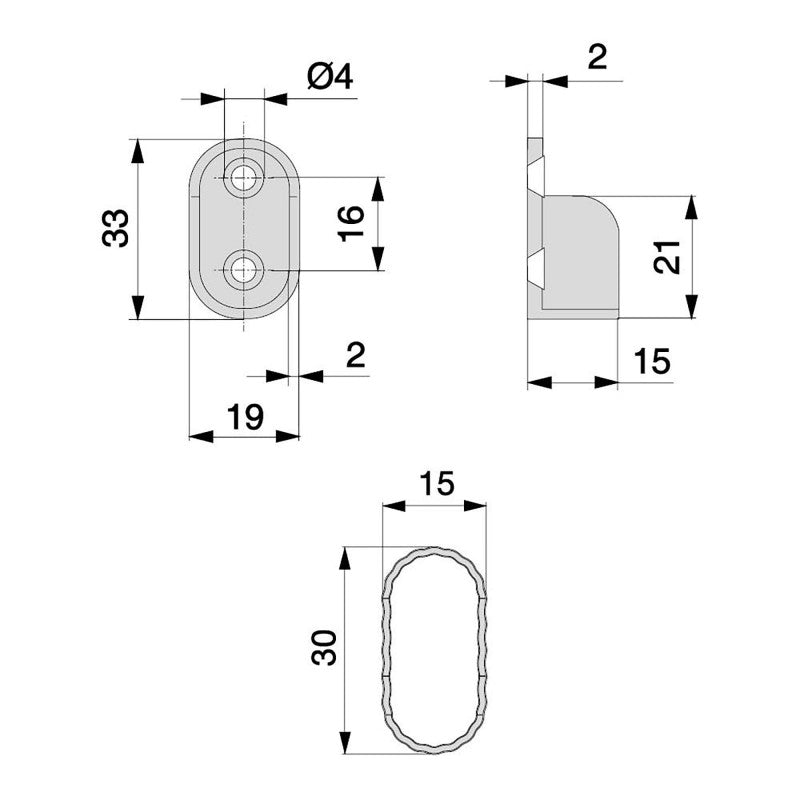  Kit Tube De Penderie, Ovale 30 X 15 Mm, 950 Mm, Aluminium, Anodisé Mat