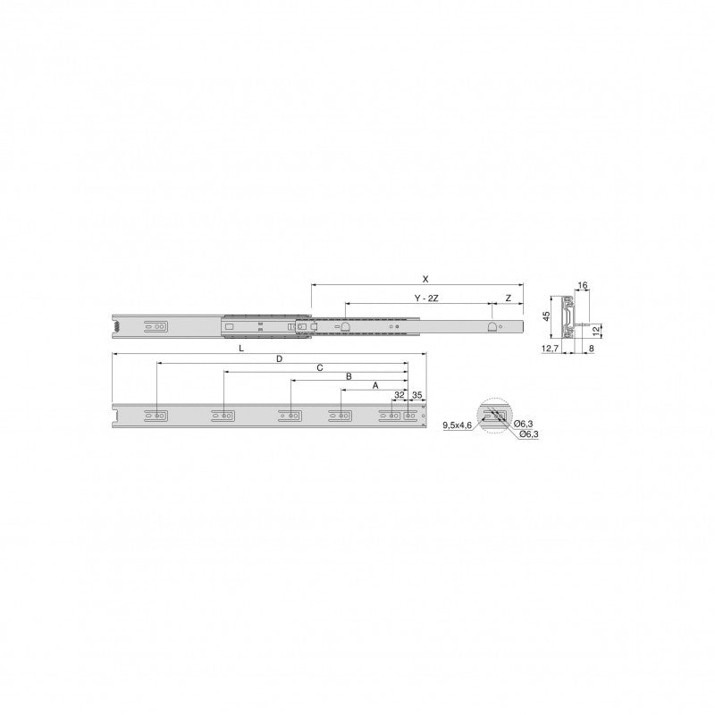 Paire Coulisses à Billes 4300405 Pour Tiroirs 300x45mm Acier