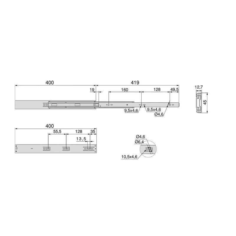 Paire De Coulisses A Billes 4301705 45mm 400 Pour Tiroirs