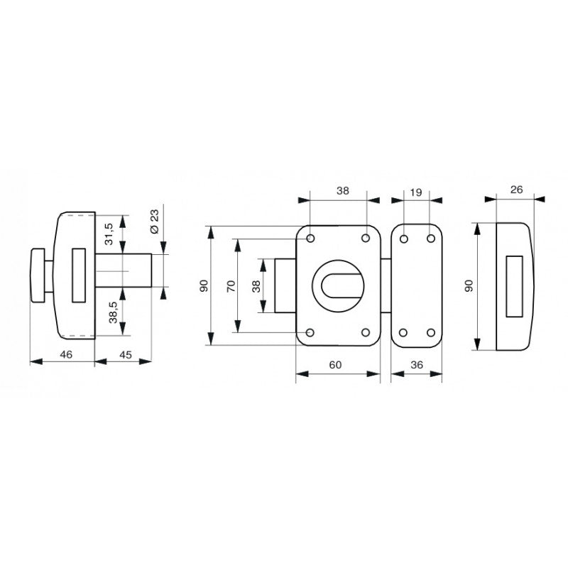  Paire Verrous CAPITAL Bouton 45mm Et Cylindre Profilé HG 30x30mm 6 Clé
