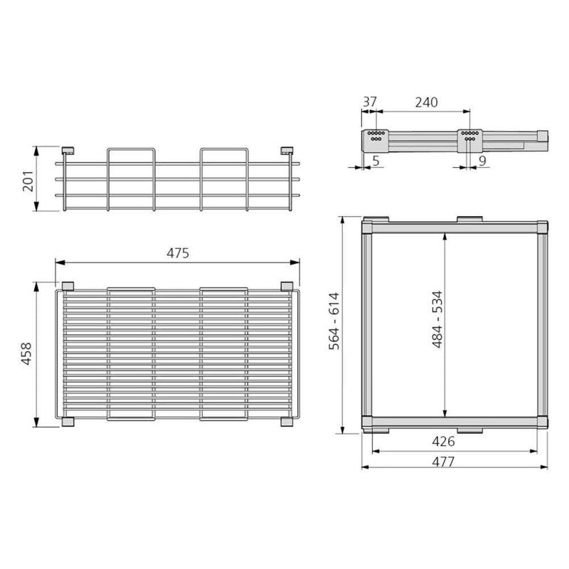  Emuca - Kit Panier Métallique Et Cadre Coulissant Module 600mm Finition Moka - 7087613