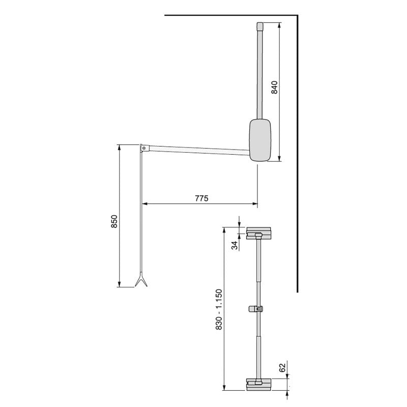  Penderie Rabattable Pour Armoire Réglable 830-1150 Mm Jusqu'à 12 Kg Ac