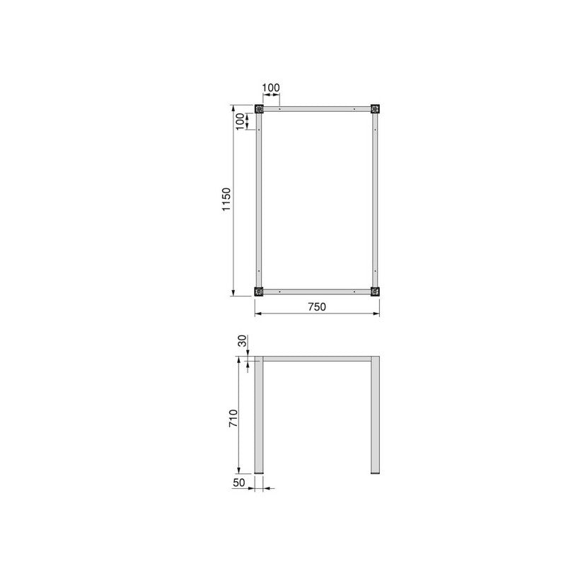  Pieds Carrés Et Cadre De Table Emuca 1150x750mm Acier Peint En Noir