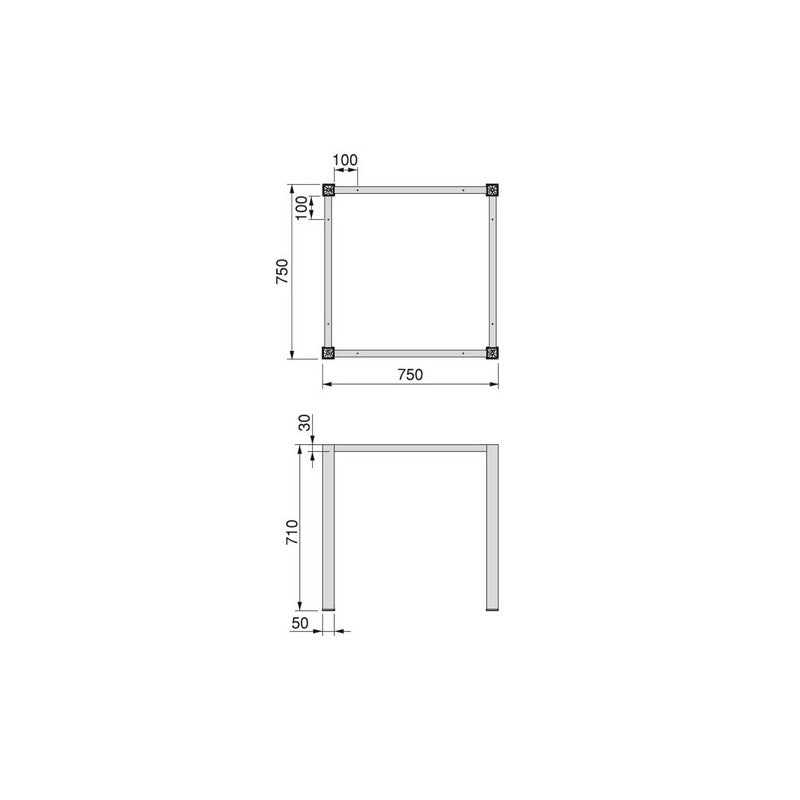  Pieds Carrés Et Cadre De Table Emuca 750x750mm Acier Peint En Blanc