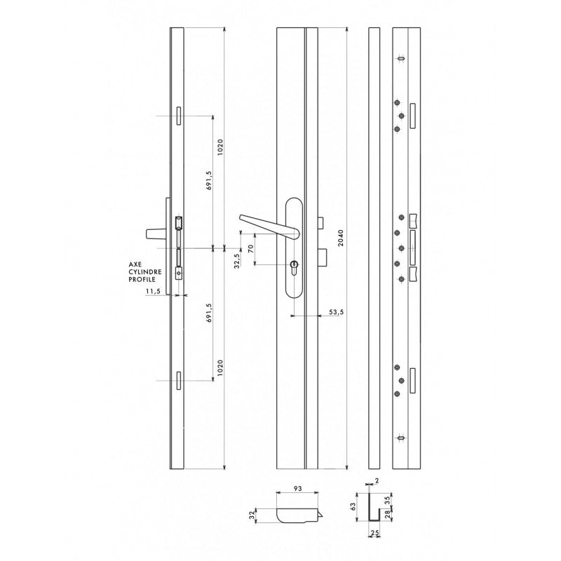  Serrure 3 Points Blanche CP Adriatic 2040mm 4 Clés Tribando Thirard