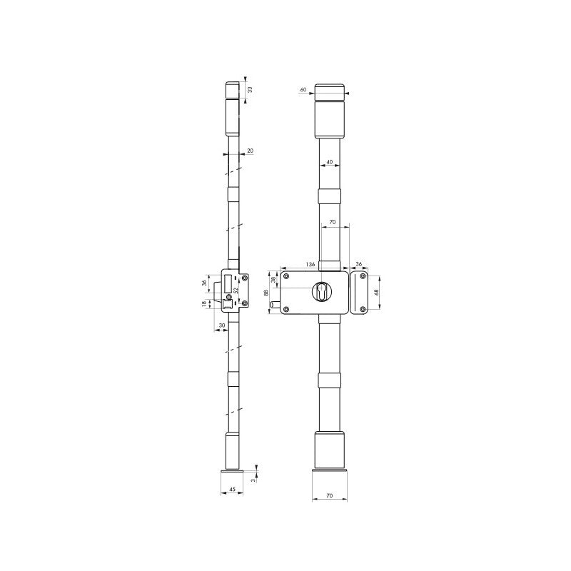  Serrure 3 Points HORGA CP TRANSIT 2 à Fouillot 140 X 88 Mm Marron Droi