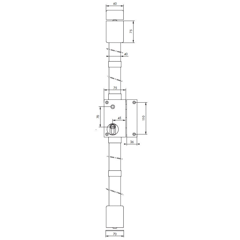  Serrure 3 PointsVerticale CR Diam 23 TRANSIT 2 Tirage 75x130mm Droite