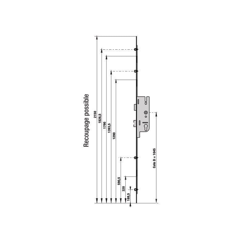  Serrure 5 Points EUROPA R4 50mm Encastrer Fouillot Carré 7mm Poignée 1
