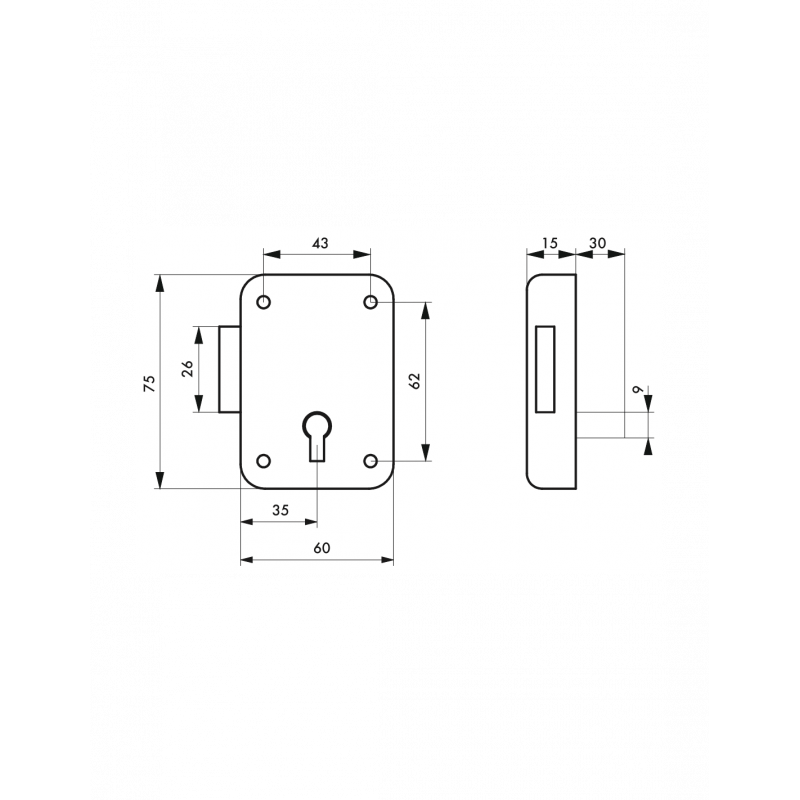  Serrure 60 Mm Axe 35 Mm Gauche - 8363