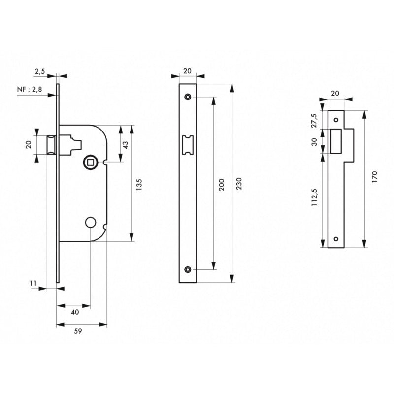  Serrure à Encastrer Norme NF Bec De Cane Réversible V/BC 50500