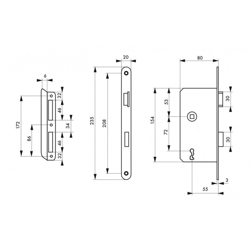  Serrure à Encastrer Pdt 1/2 T Entraxe 72 Mm Droite 1 Clé 55002