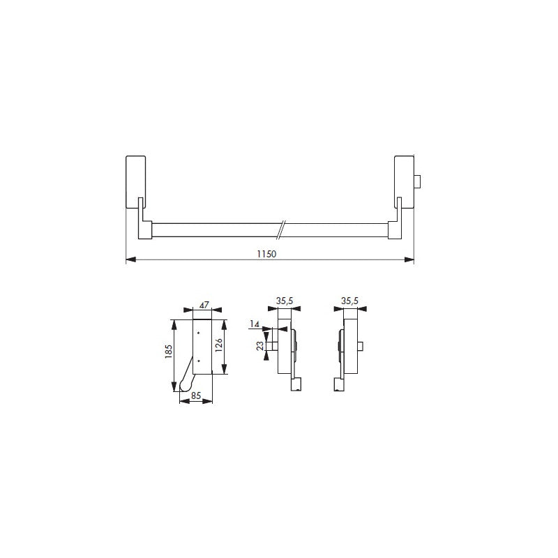  Serrure Anti-panique 1 Point Latéral Réversible Laqué Gris Porte Maxi