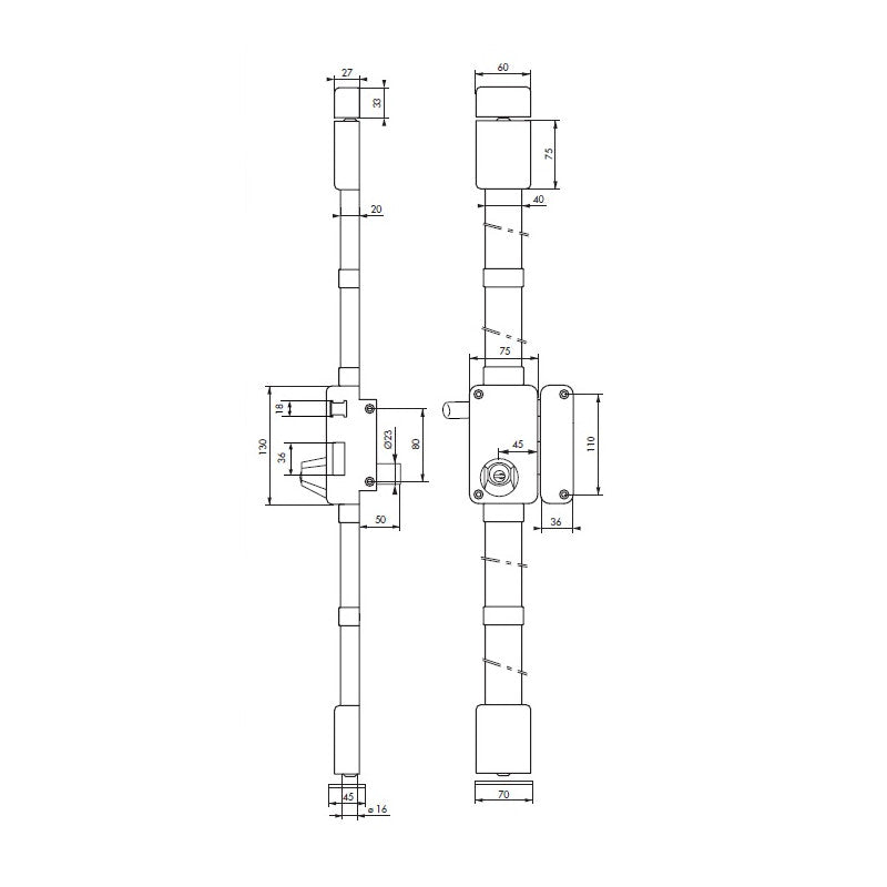  Serrure BELUGA Marron CR TRANSIT 2 à Tirage 75x130mm Gauche 4 Clés