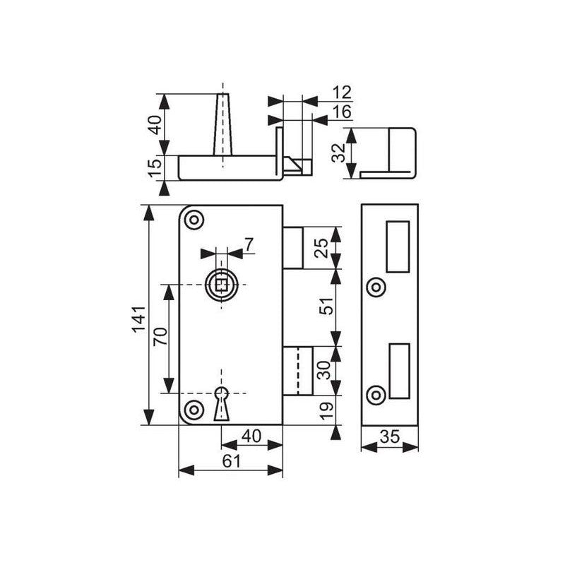  Serrure En Applique à Fouillot Extra-plate 446 Axe 40 Mm Gauche