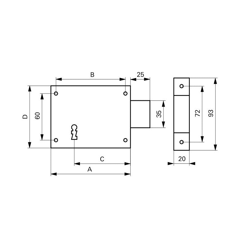  Serrure En Applique Pêne Dormant 140 X 80 Mm Droite 2 Clés 90117