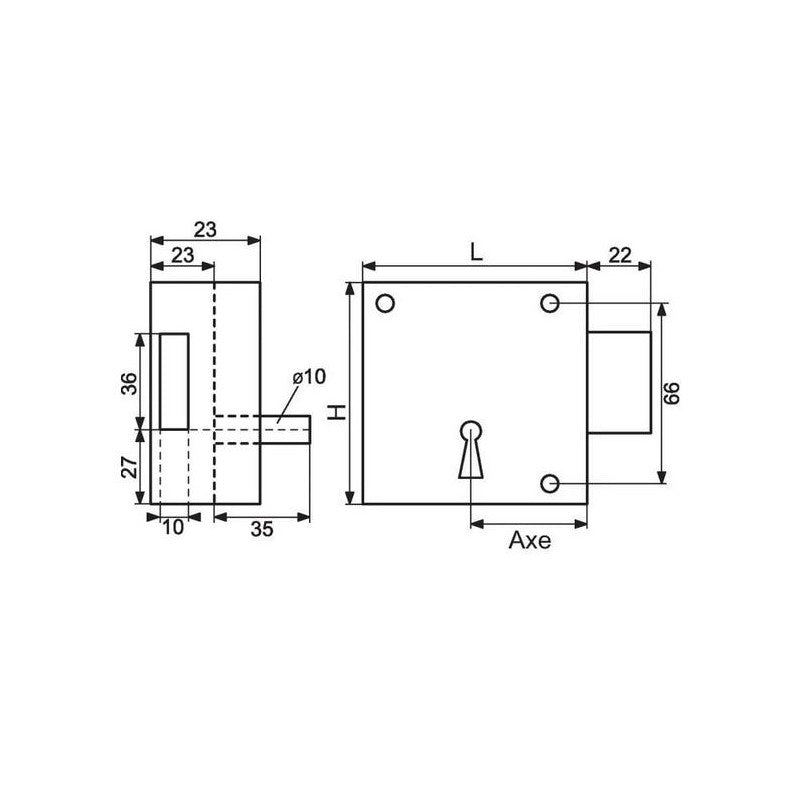  Serrure En Applique Standard 461 à Pêne Dormant Seul Axe 80 Mm Gauche