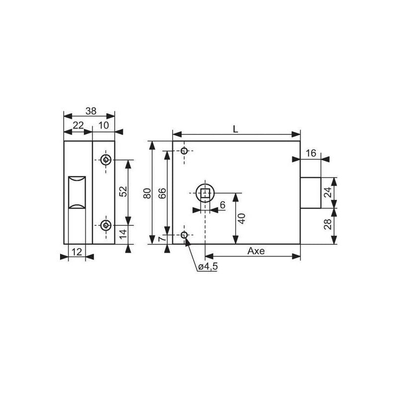  Serrure En Applique Standard Bec De Cane 526 Axe 45 Mm Réversible