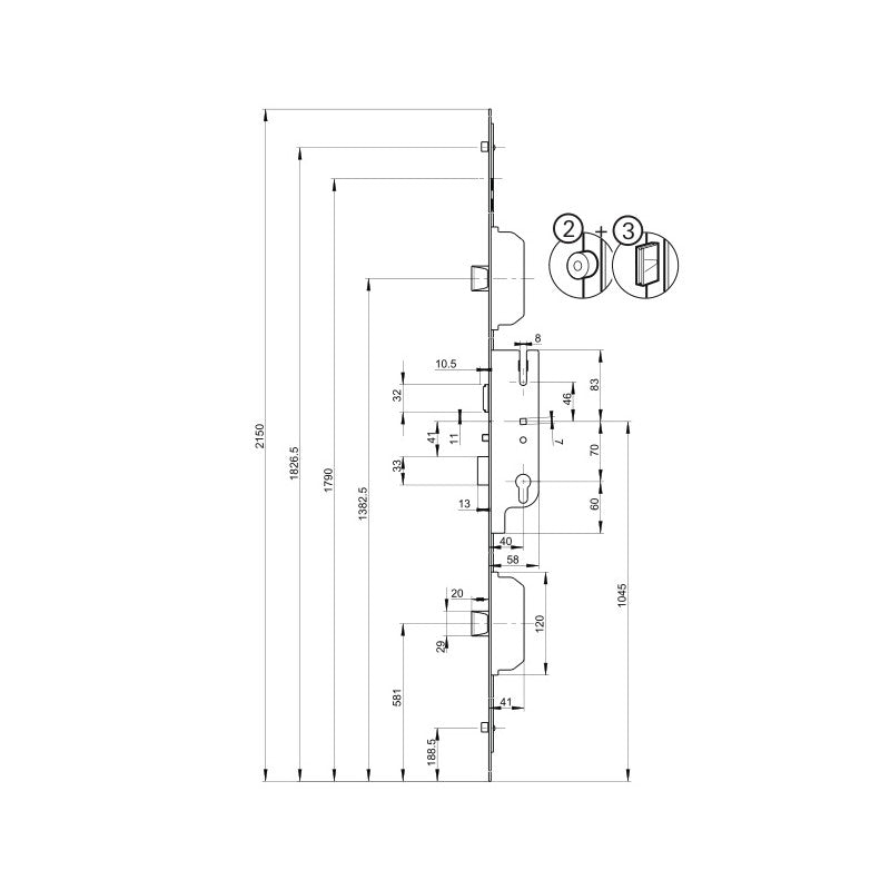  Serrure Encastrer 5 Points FERCOMATIC R4 Axe 40mm Têtière 16mm