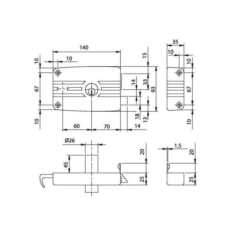 Serrure Horizontale De Sûreté à Tirage City 5G Axe 70 Mm Droite